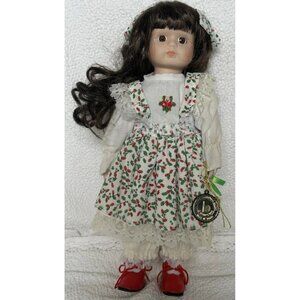 Brinns 1989 Noelle Doll With Holly Pattern Christmas Dress 12 1/2 Inches Tall